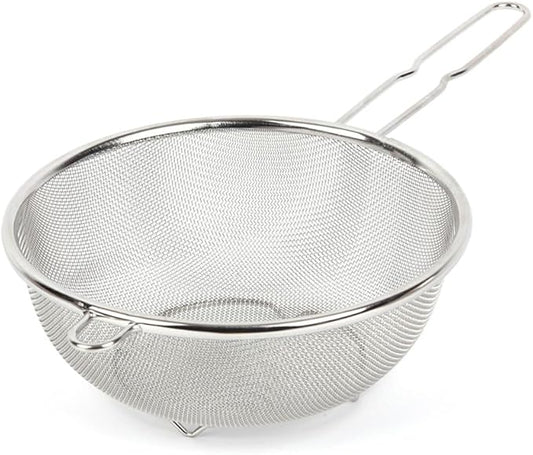 8″ Stainless Steel Fine Mesh Strainer with Feet – Standing Colander with Handle for Strain, Sift, Drain & Rinse Vegetables, Fruits & Pasta by SISEM