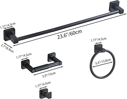 Matte Black Bathroom Hardware Set 4 Pieces,Bathroom Accessories Set Stainless Steel Wall Mounted, Hand Towel Bar, Towel Ring, Robe Towel Hooks,Toilet Paper Holder,Towel Bar Set, 23.6 Inch - Image 8