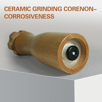 Wooden Salt And Pepper Grinder Set –【Gear-Shape Knob & Effortless Grinding】8 Inch Manual Refillable Pepper Grinder Set (2)
