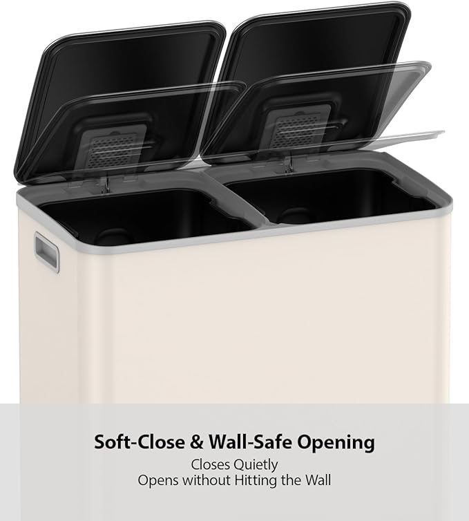 Lovewind Dual Trash and Recycling Bins for Kitchen, 2 * 11-Gallon Stainless Steel Double Trash Can, Step-On Garbage and Recycle Combo, Quiet Close, Pet-Proof, Compatible with 13-Gallon Bags, Apricot - Image 5