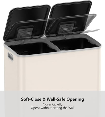 Lovewind Dual Trash and Recycling Bins for Kitchen, 2 * 11-Gallon Stainless Steel Double Trash Can, Step-On Garbage and Recycle Combo, Quiet Close, Pet-Proof, Compatible with 13-Gallon Bags, Apricot - Image 5