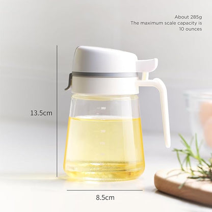 Auto Flip Olive Oil Dispenser Bottle - 12oz Clear Glass With Scale for Kitchen - Cruet