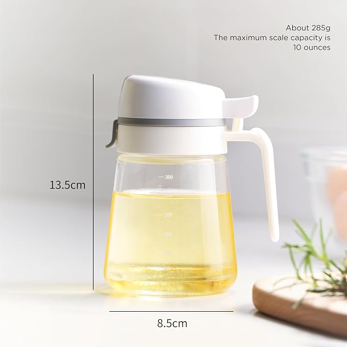 Auto Flip Olive Oil Dispenser Bottle,Glass Olive Oil Bottle,Clear Glass Oil Bottle with Scale,Glass Bottle Dispenser for Kitchen,Olive Oil Cruet,| 12oz, Set of 2