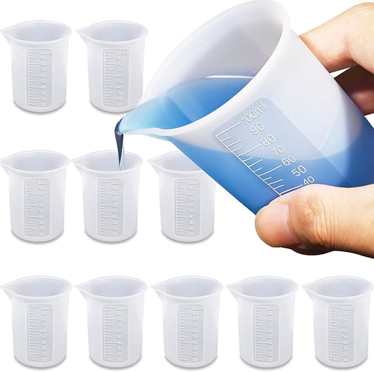 10pcs Silicone Measuring Cups for Resin,100ml Mixing Cups for Resin DIY Craft Jewelry Making Paint Pouring Cup, Non-Stick Clearer Precise Scale Reusable