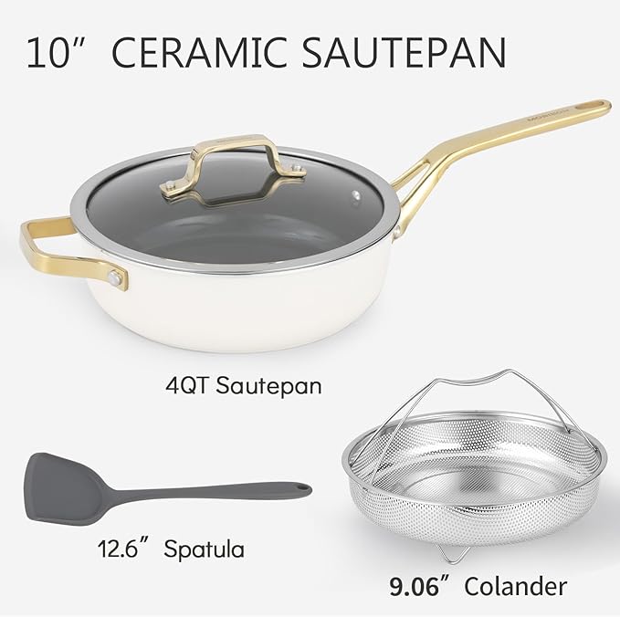 10-Inch Ceramic Non-Stick Cookware Set, 8-in-1 Multifunctional Cookware, Interior & Exterior Ceramic Coating, PFAS/PTFE/PFOA-Free, Compatible with All Stovetops， Oven-Safe up to 450°F