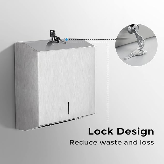 Paper Towel Dispenser Wall Mount - Multifold Trifold Paper Towel Dispensers, Large Capacity Stainless Steel Tissue Holder, Suitable for Bathrooms and Public Places - Image 4