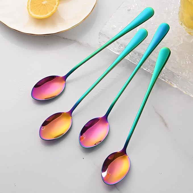 7.5 Inches Rainbow Stainless Steel Ice Tea Spoon,Set Of 8 Long Handle Coffee Stirring Spoons,Multicolored Sundae Spoons,Colorful Cocktail Mixing Spoon - Image 7