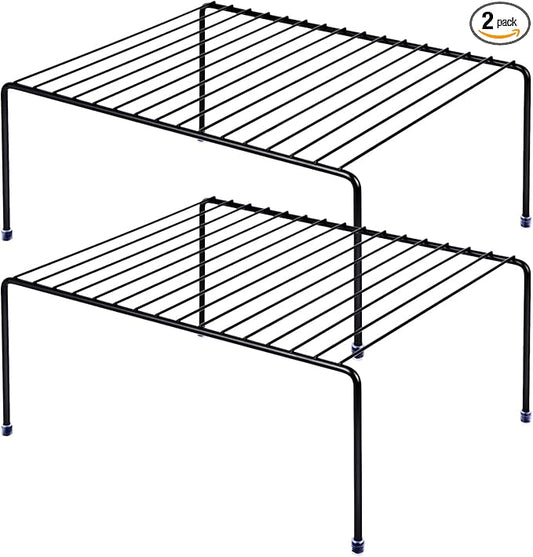 MEDIUM (13.1 x 10.2 INCH) CABINET STORAGE SHELF RACK, Cabinet and Fridge Shelf, Storage Rack Organizer for Cabinet, Bathroom Cupboard and Pantry (2, Black)