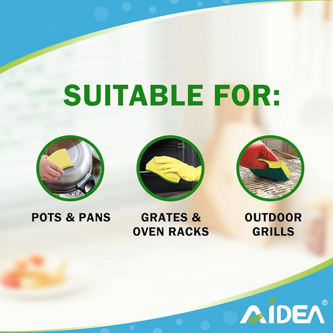 AIDEA Sponges Kitchen, 9Count, Dish Sponges, Heavy-Duty Sponge for Non-Coated Cookware, Scrubbing Power for Tough Messes, Cleaning Sponge for Kitchen, Bathroom, Household - Image 4