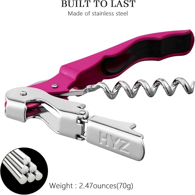 HYZ 2-Pack Wine Opener Waiter Corkscrew, Professional Wine Key for Servers, Bartender with Foil Cutter, Manual Wine Bottle Opener Double Hinged (Fuchsia) - Image 6