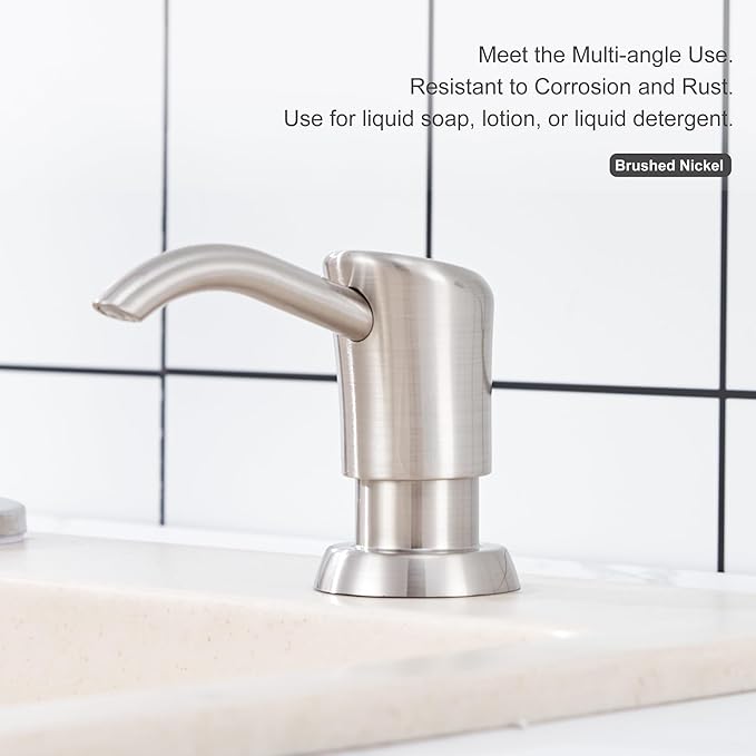 GAGALIFE Built in Sink Soap Dispenser or Lotion Dispenser for Kitchen Sink, Brushed Nickel ABS Pump Head, with 17 Ounce Large PET Soap Bottle - Image 4