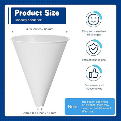 SiliFine 50 Pcs Paper Funnels for Motor Oil 6 oz Disposable Engine Oil Funnel for Gas Car Change Cone Fluid Automotive Use Dispensers or Kitchen Filling Bottle
