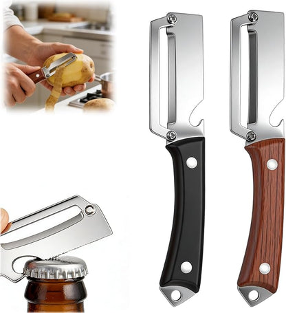 2PCS Multifunctional Vegetable Peeler for Kitchen, Premium Vegetable Peeler with Wooden Handle and Bottle Opener, Stainless Steel Blade Kitchen Tool for Fruit Apple Potato Pumpkin Papaya by Unknown