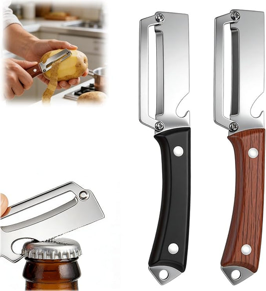 2PCS Multifunctional Vegetable Peeler for Kitchen, Premium Vegetable Peeler with Wooden Handle and Bottle Opener, Stainless Steel Blade Kitchen Tool for Fruit Apple Potato Pumpkin Papaya by Unknown
