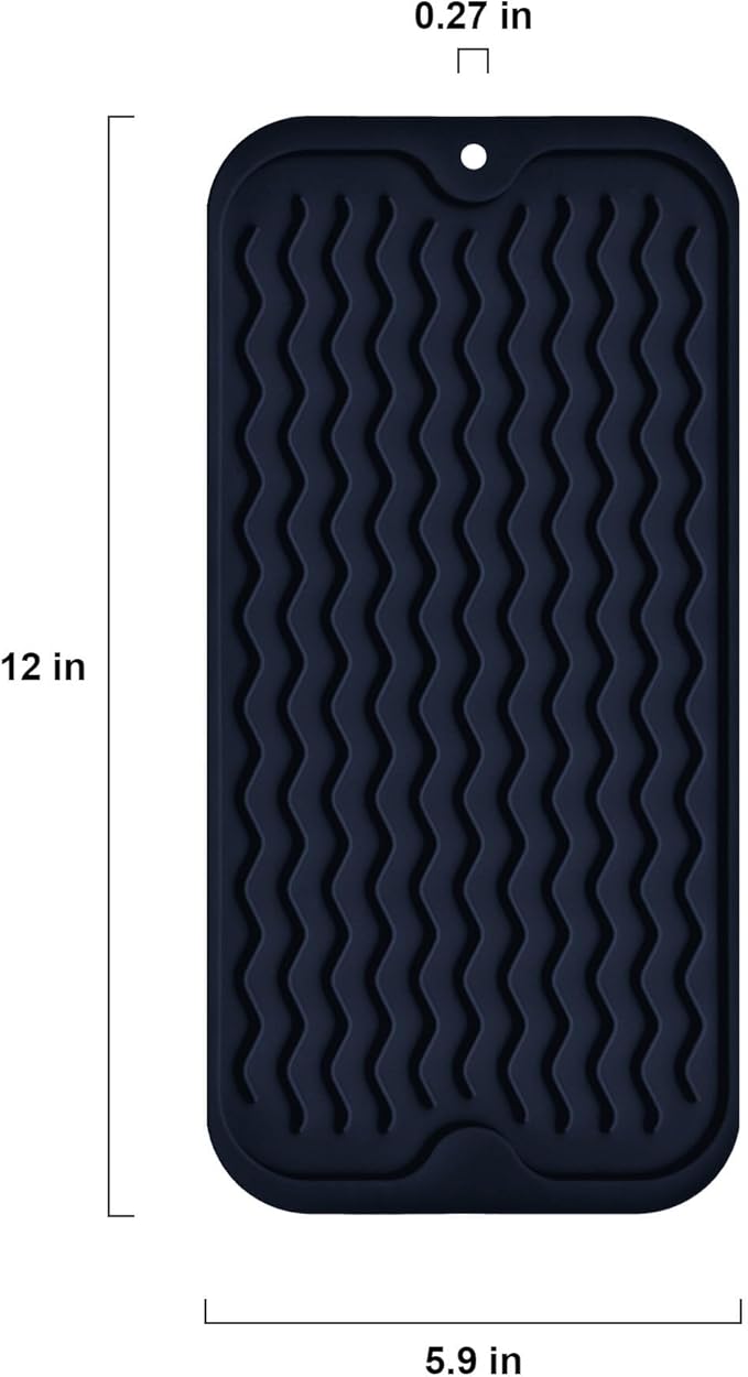 Silicone Dish Drying Mat for Multiple Usage, Easy clean, Eco-friendly, Heat-resistant Dish Drainer Mat for Kitchen Counter,Sink,Refrigerator or Drawer liner (12" x 6", Dark Blue) - Image 2