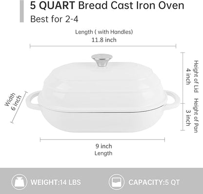 Premium Enameled Cast Iron Dutch Oven for Bread Baking | Non-Stick 5QT Oval Bread Oven with Lid | Perfect for Sourdough, Loaf, and Artisan Baking (Beige, 5 QT)