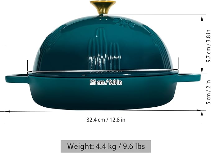 Flavehc Bread Oven Cast Iron Bread Dutch Oven with Cloche Lid for Bread Baking Darkcyan Enameled Cast Iron Bread Oven with Dome Lid for Sourdough, 9.8 Inches - Image 5