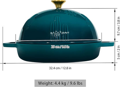 Flavehc Bread Oven Cast Iron Bread Dutch Oven with Cloche Lid for Bread Baking Darkcyan Enameled Cast Iron Bread Oven with Dome Lid for Sourdough, 9.8 Inches - Image 5