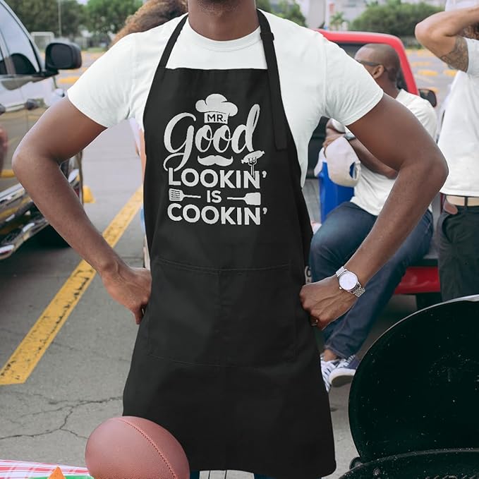 SANDJEST Funny Mens Aprons with Pockets for BBQ Grilling Cooking Grandpa Husband Apron for Birthday Christmas Father's Day
