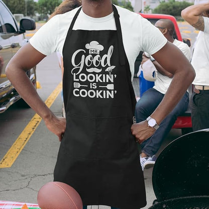 SANDJEST Funny Mens Aprons with Pockets for BBQ Grilling Cooking Grandpa Husband Apron for Birthday Christmas Father's Day