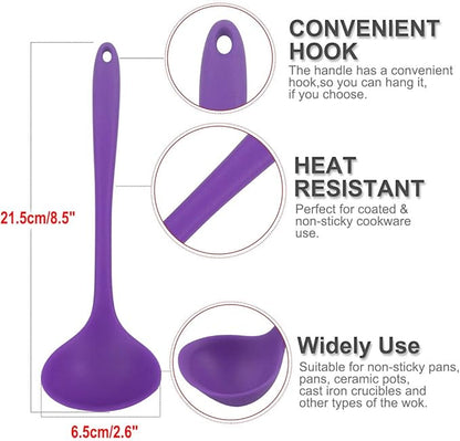 uxcell Silicone Soup Ladle Spoon 8.5 Inch Heat Resistant to 450°F One Piece Design Restaurant Kitchen Cooking Utensil for Serving Soup Purple