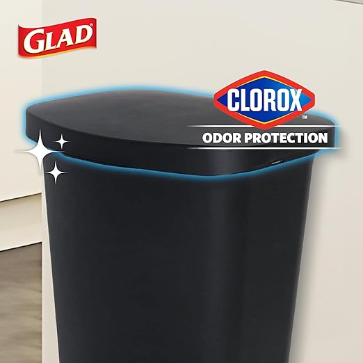 Glad 13 Gallon Trash Can, 2 Pack | Plastic Kitchen Waste Bin with Odor Protection of Lid | Hands Free with Step On Foot Pedal and Garbage Bag Rings, Black, 2 Count
