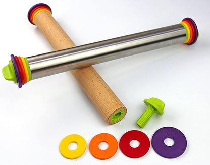 Adjustable Rolling Pin Rings with 4 Thickness Rings and Screws, Replaceable Baking Accessories for Stainless Steel or Wooden Rolling Pins, 1 Pack