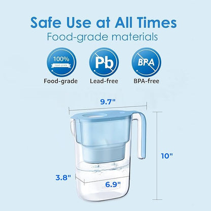 Waterdrop PT-05B Water Filter Pitcher with 3 Filters, 7-Cup Capacity, NSF Certified, 5X Longer Filter Life, Up to 600 Gallons, Fridge-Friendly Design, Reduces PFOA/PFOS and Chlorine, Blue - Image 2