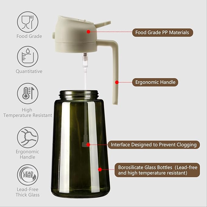 SWEET VIEW 2PCS Olive Oil Dispenser and Oil Sprayer – 16oz/470ml Glass Light-Proof Oil Pourer for Kitchen Air Fryer, Cooking, Salad, and BBQ, with Stickers - Image 5