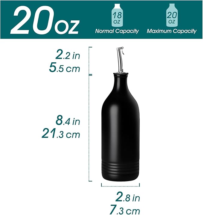 vancasso 20 Oz Ceramic Olive Oil Dispenser Bottle, Bottle Dispenser with Spout and Funnel for Kitchen,Suitable for Oil, Vinegar, Coffee Syrups & Other Liquids，BK - Image 2