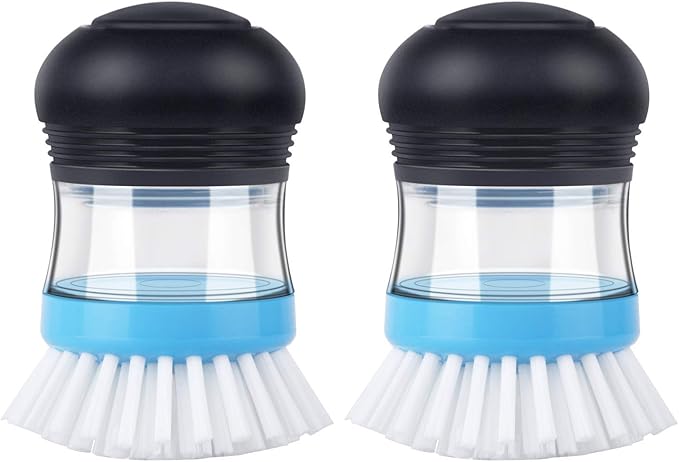 MR.SIGA Soap Dispensing Palm Brush, Kitchen Brush for Dish Pot Pan Sink Cleaning, Pack of 2, Navy/Blue by MRSIGA
