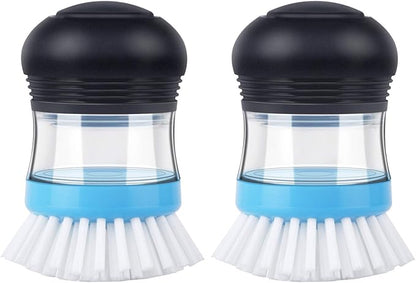 MR.SIGA Soap Dispensing Palm Brush, Kitchen Brush for Dish Pot Pan Sink Cleaning, Pack of 2, Navy/Blue by MRSIGA