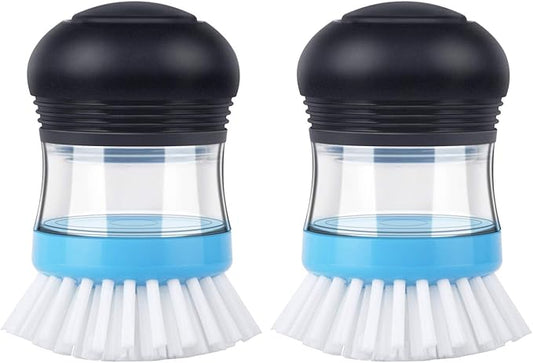 MR.SIGA Soap Dispensing Palm Brush, Kitchen Brush for Dish Pot Pan Sink Cleaning, Pack of 2, Navy/Blue by MRSIGA
