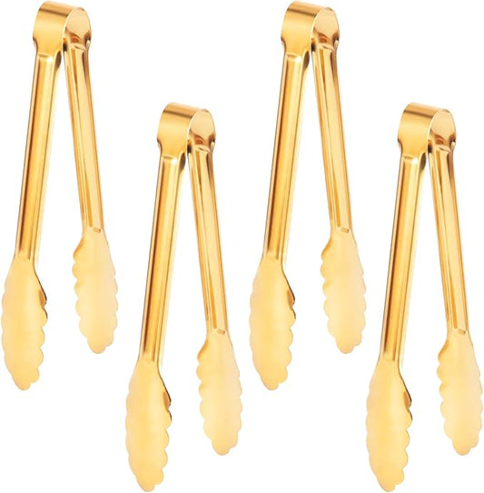 4 Pack Gold Serving Tongs,Metal Serving tongs,for buffet,party,9 Inch,Gold Utensills,(tongs for serving food)
