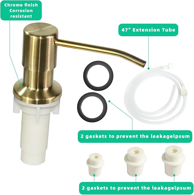 Soap Dispenser for Kitchen Sink, Built in Sink Soap Dispenser, Countertop Soap Dispenser Pump with 47" Extension Tube kit, No Need to Fill Little Bottle Again, Golden - Image 8