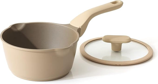 PRICUSIS Nonstick Saucepan with Lid, 2.7 Quart Sauce Pan, Healthy Sauce Pot with Pour Spouts for Multipurpose Use, PFOA Free, Induction Compatible, Apricot by PRICUSIS