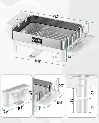 Dish Racks, Thicker Premium 304 Stainless Steel Dish Drying Rack for Kitchen Counter, Automatic Drainage Spout, Dish Drainer & Drainboard Set with Utensil Holder and Cup Holder, White - Image 7