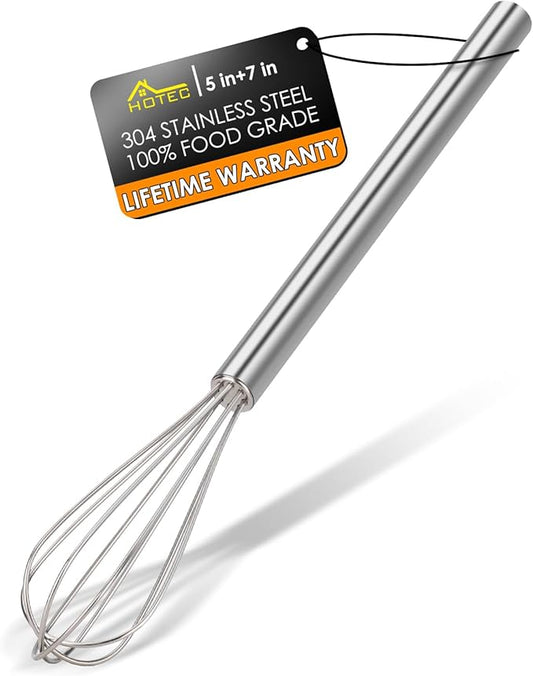 HOTEC 10 Inch Mini Whisk, Anti-Rust 304 Stainless Steel Small Whisks for Cooking, Baking, Mixing Ingredients & Deep Containers by Hotec