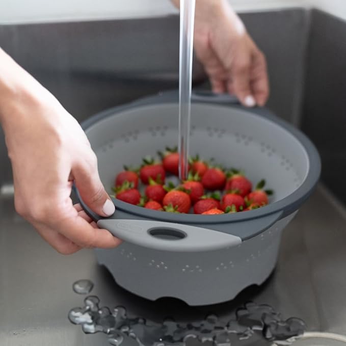 Dexas 8" Collapsible Silicone Colander in Cool Grey, Kitchen Strainer with Handles, 7.2 Cup Capacity | BPA-Free, Heat-Resistant, Space-Saving Kitchen Tool - Image 7
