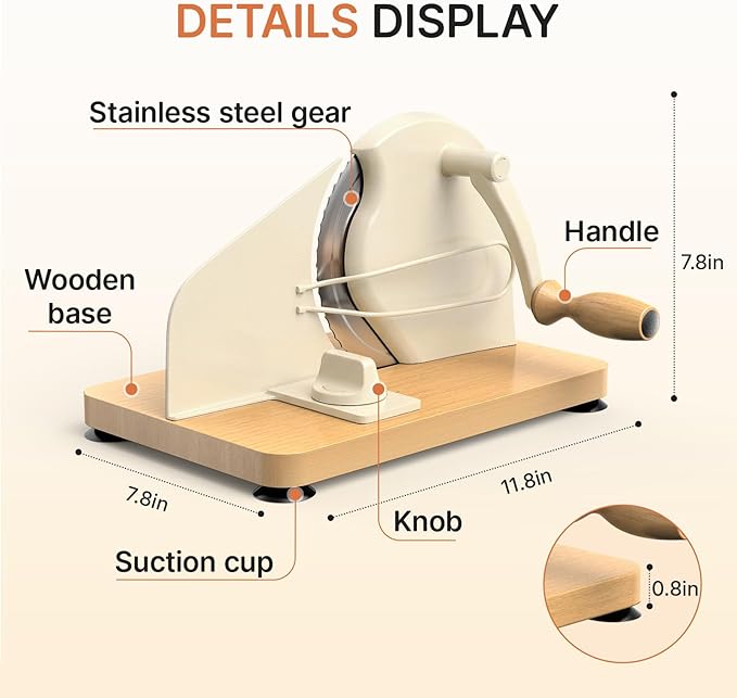 Manual Bread Slicer for Homemade Sourdough-Adjustable Thickness Bread Slicer with Hand Crank Metal Guide,Scale Line,Suction Cup,Solid Wood Base,Stainless Steel Blade for Perfect Even Slices