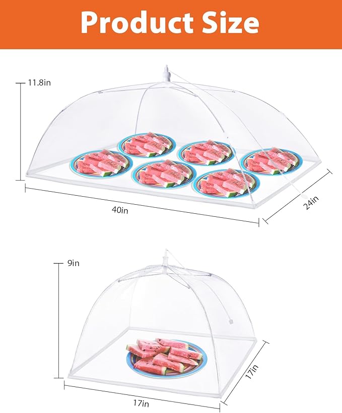 Anpro Food Covers for Outdoors - 1 Extra Large (40"x25") + 4 Large (17"x17") Pop-Up Mesh Food Tents, Collapsible Reusable Bug-Proof Nets for Picnics, BBQs & Camping, Stainless Steel Frame - Image 5