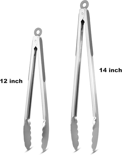 ALLWIN-HOUSEWARE W 304 Stainless Steel Kitchen Cooking Tongs, 12" and 14" Set of 2 Sturdy Grilling Barbeque Brushed Locking Food Tongs with Ergonomic Grip, Grey - Image 4