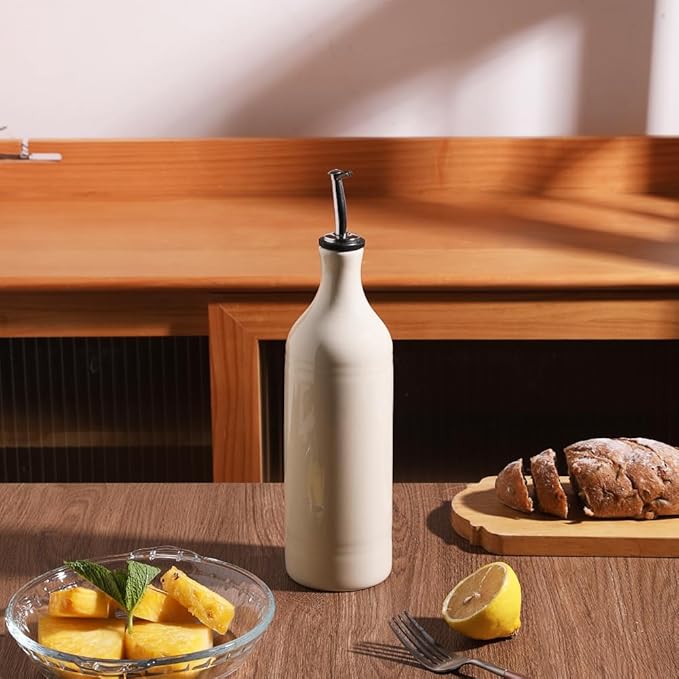 Sweejar Large Ceramic Olive Oil Dispenser Bottle, Opaque Oil Cruet Protects to Reduce Oxidation, Suitable for Storage Vinegar, Soy Sauce & Other Liquids, Pack of 1, 24 Fl Oz(Beige) - Image 5