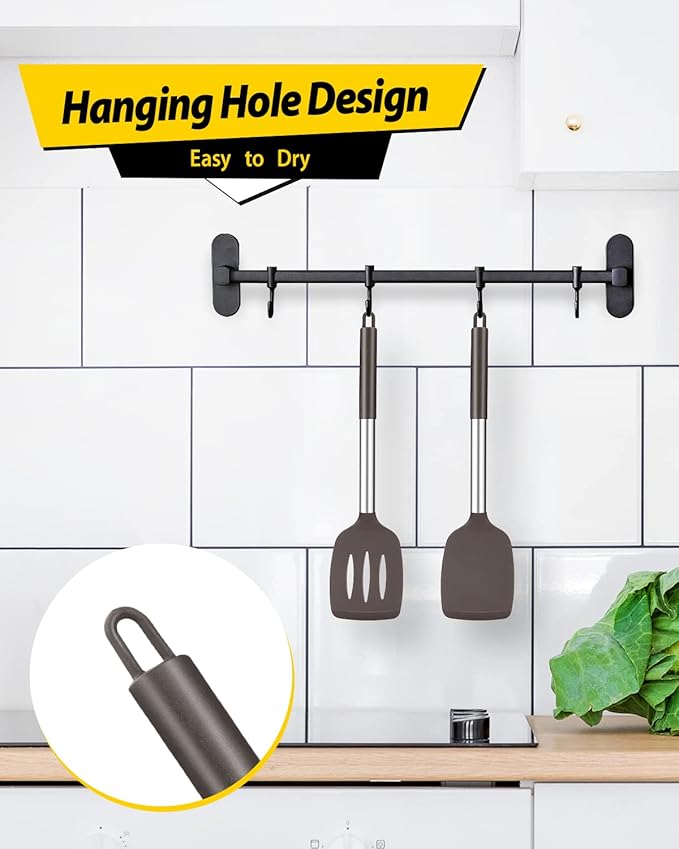 Pack of 2 Silicone Solid Turner, Non Stick Slotted Kitchen Spatulas, High Heat Resistant BPA Free Cooking Utensils, Ideal Cookware for Fish, Eggs, Pancakes(Chocolate) - Image 4