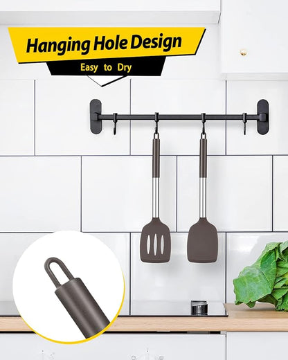 Pack of 2 Silicone Solid Turner, Non Stick Slotted Kitchen Spatulas, High Heat Resistant BPA Free Cooking Utensils, Ideal Cookware for Fish, Eggs, Pancakes(Chocolate) - Image 4