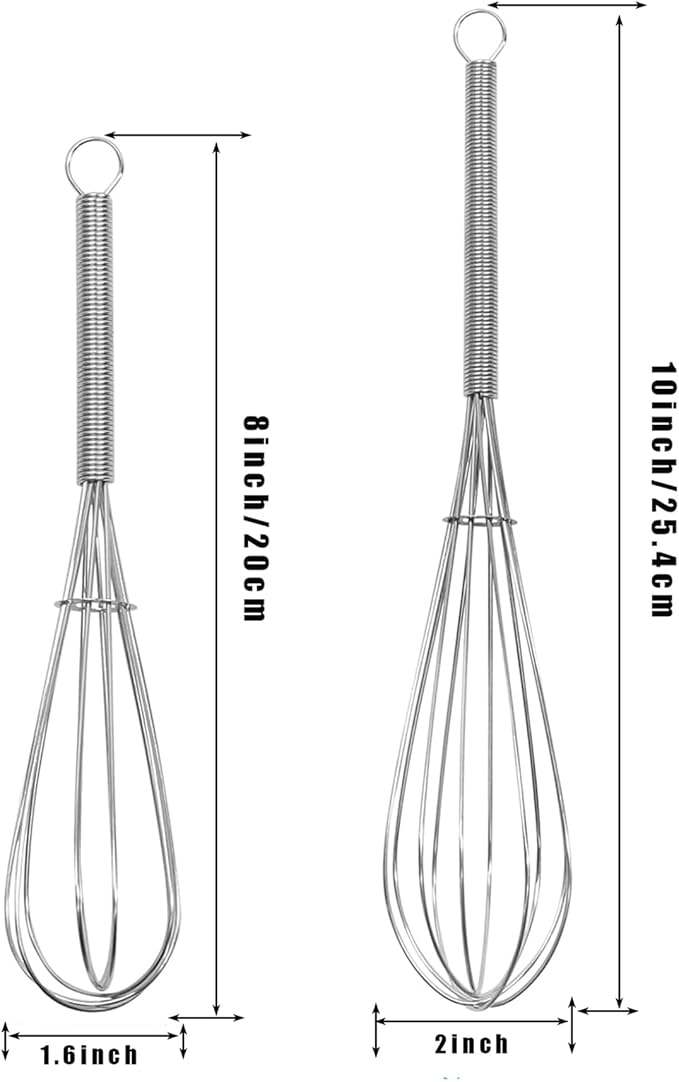 Digead Mini Wire Whisk, 2-Pack - 8 & 10 Inch Small Whisk for Cooking - Ergonomic Spiral Handle, 304 Stainless Steel - Ideal for Whisking, Beating, Blending & Mixing Sauces - Silver - Image 2