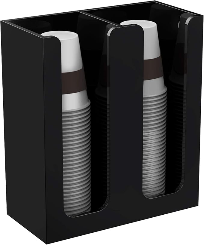 Richboom Acrylic Coffee Cup and Lid Storage Organizer Holder, 2 Compartments, Black - Image 4