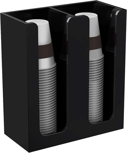 Richboom Acrylic Coffee Cup and Lid Storage Organizer Holder, 2 Compartments, Black - Image 4