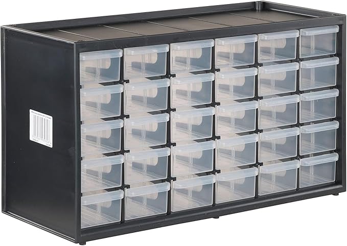 CRAFTSMAN Storage Organizer, 30 Small Drawer Modular Storage System, Easily Stackable, Plastic, Black, White (CMST40730) by CRAFTSMAN