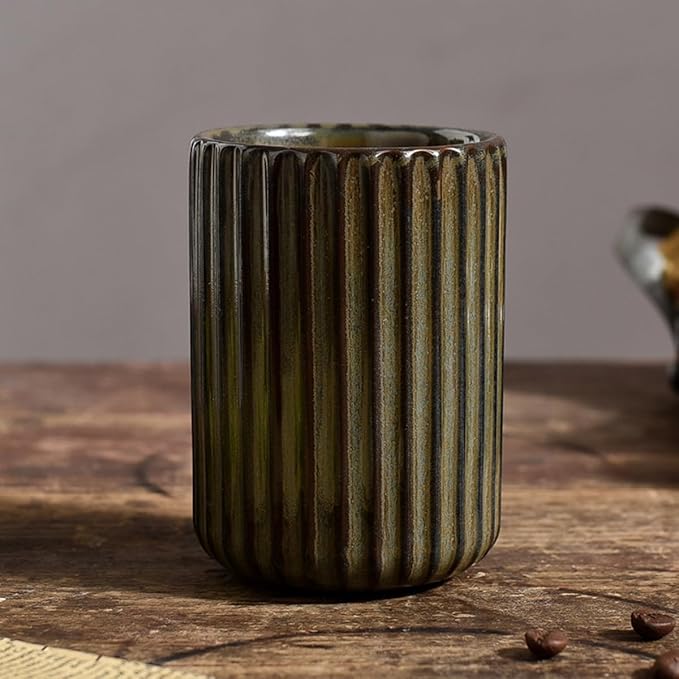 TOPYOKK Stoneware Coffee Bar Utensil Holder Tea & Coffee Spoon & Stirrer Holder for Stir Stick Straw Teaspoon Holder Spoon Cup Small Utensil Jar Fluted Vertical Stripe (Bronze) - Image 6